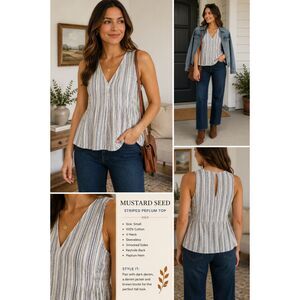 Mustard Seed Striped Peplum Top — Size Small